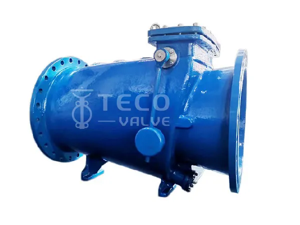 Check valve with lever and counterweight